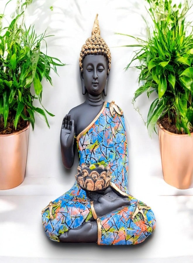 Karigaari India Big Meditating Buddha Statue Showpiece for Home Decor - Living Room - House Warming - Office - Gifting - Buddha Idol Polyresin Decorative Figurine (11 Inch/23 cm, Black, Multicolor) - Image 2